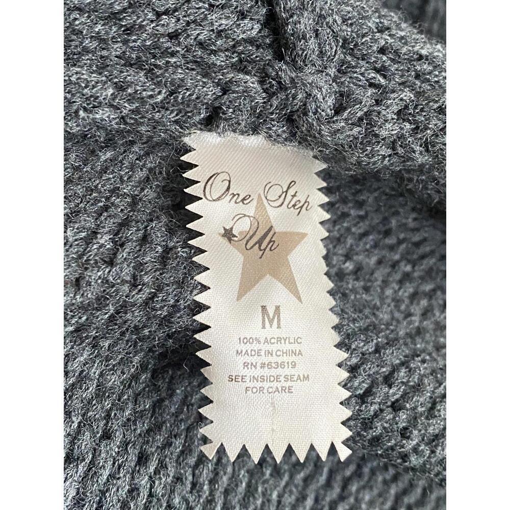 ONE STEP UP Women's M Cardigan SWEATER Gray LONG Hooded Raw Edge - Picture 5 of 5